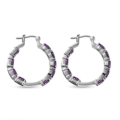 African Amethyst 7.30 ctw Hoop Earrings in Stainless Steel