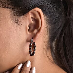 Mozambique Garnet 10.20 ctw Hoop Earrings in Stainless Steel