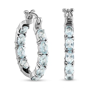 Sky Blue Topaz 9.80 ctw Hoop Earrings in Stainless Steel
