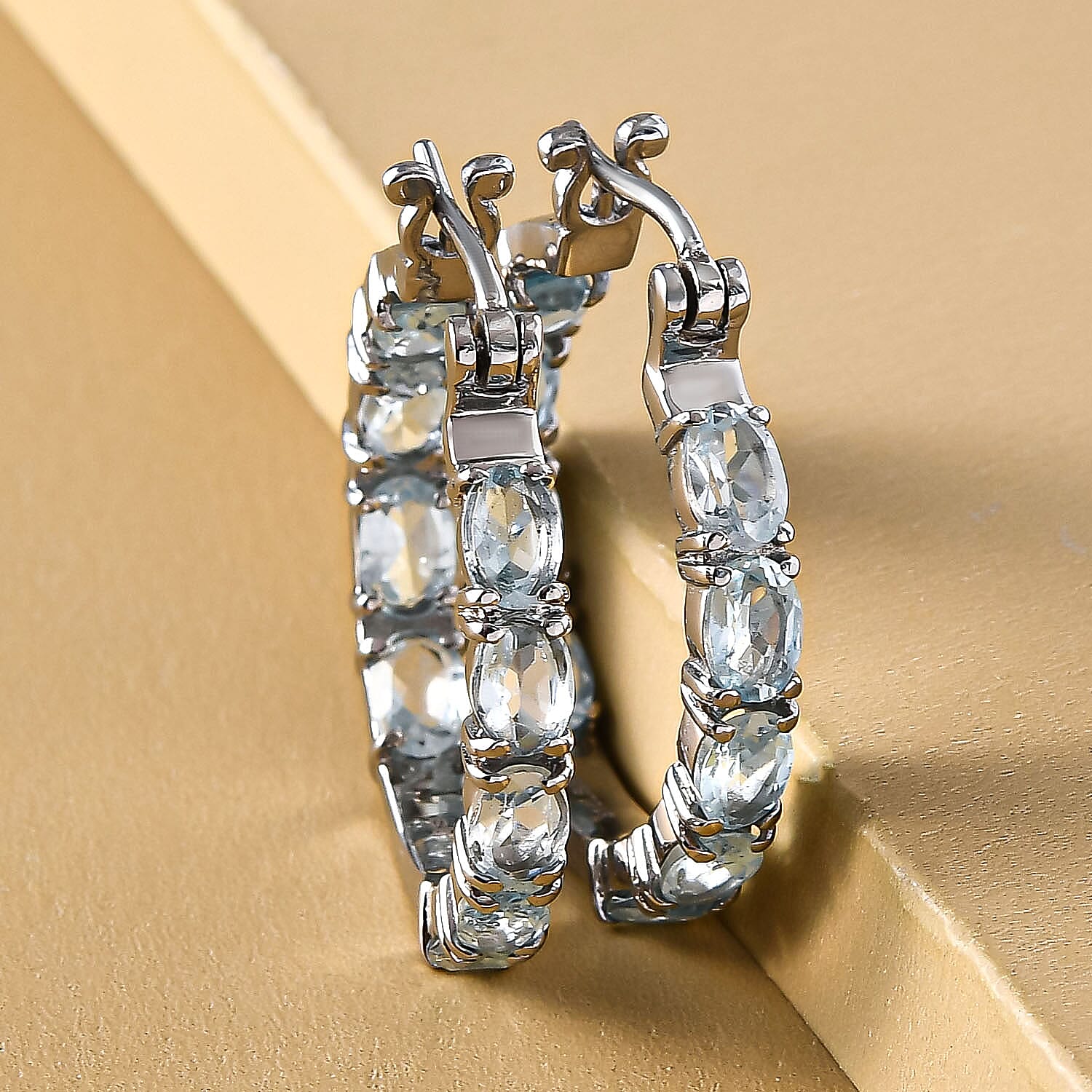 Sky Blue Topaz 9.80 ctw Hoop Earrings in Stainless Steel