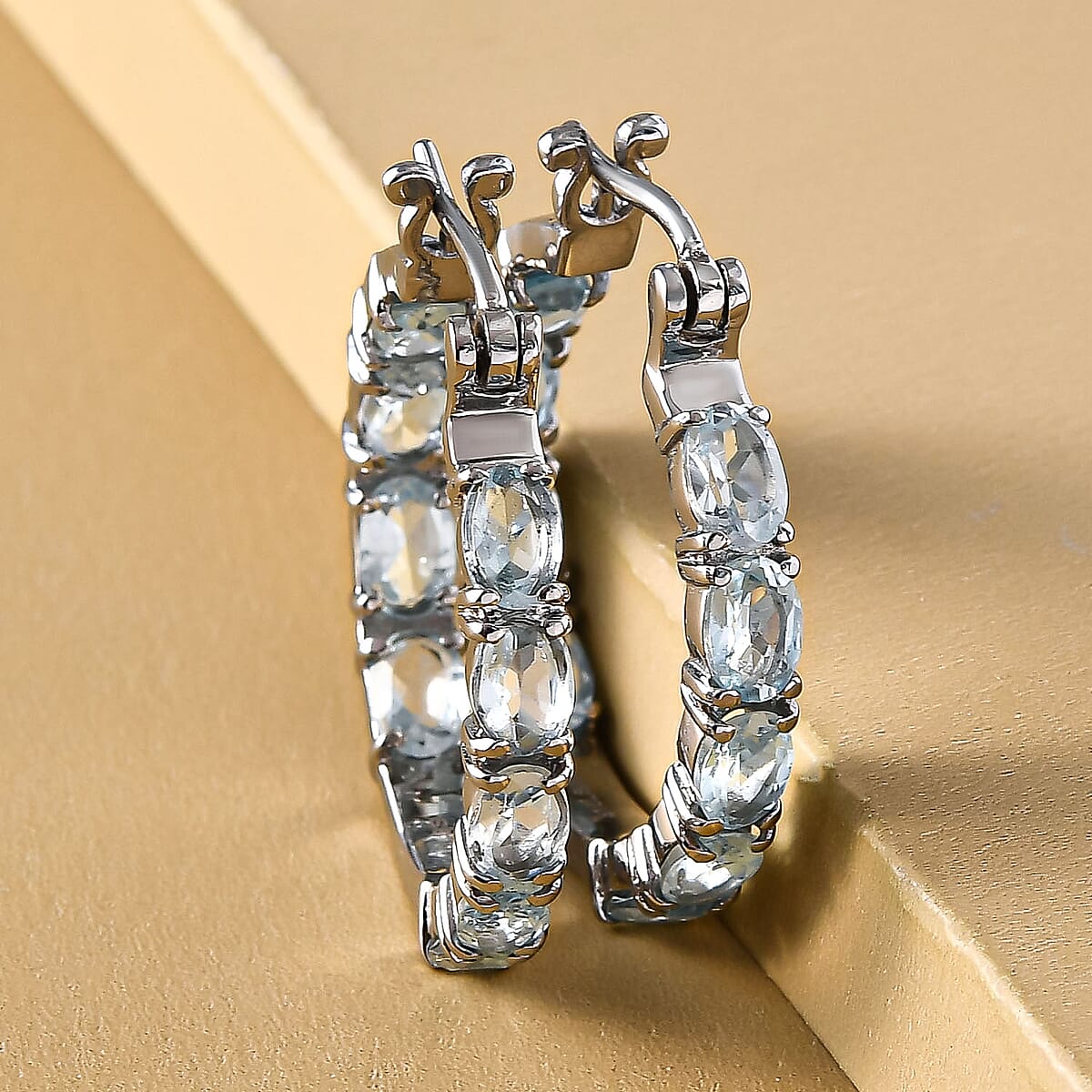 Sky Blue Topaz 9.80 ctw Hoop Earrings in Stainless Steel image number 2