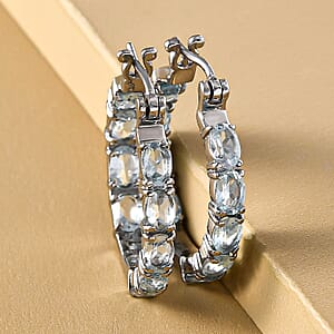 Sky Blue Topaz 9.80 ctw Hoop Earrings in Stainless Steel