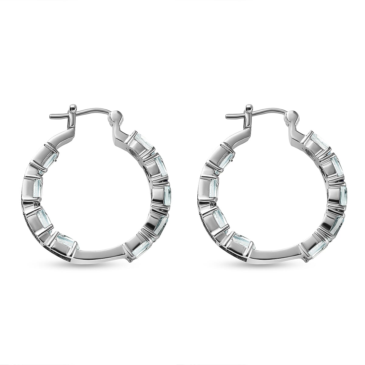 Sky Blue Topaz 9.80 ctw Hoop Earrings in Stainless Steel image number 3