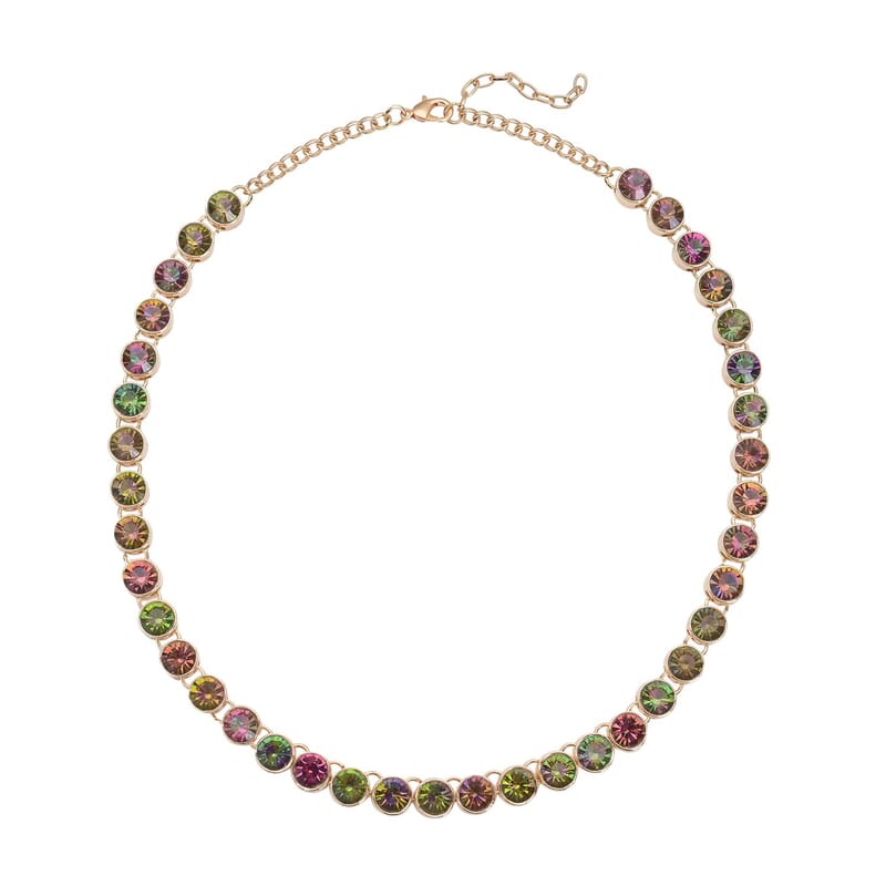 Multi Color Austrian Crystal Tennis Necklace 20-22 Inches in Goldtone