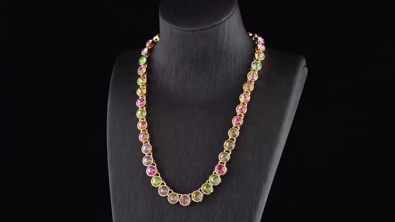 Multi Color Austrian Crystal Tennis Necklace 20-22 Inches in Goldtone