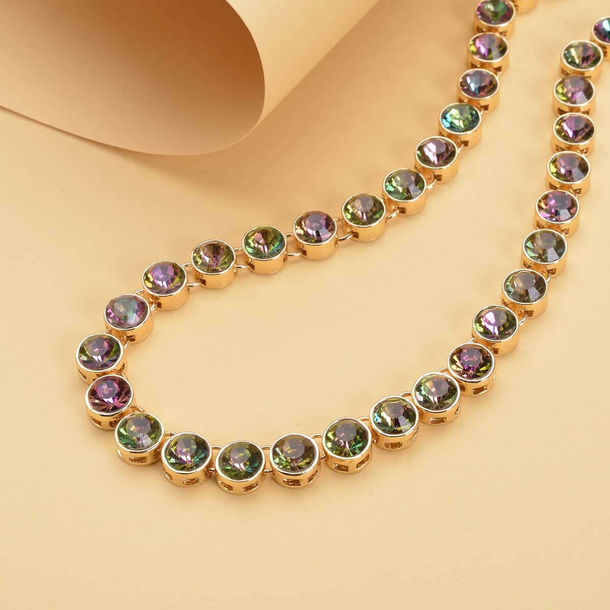 Multi Color Austrian Crystal Tennis Necklace 20-22 Inches in Goldtone image number 1