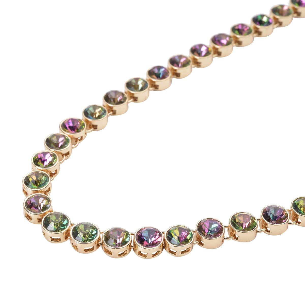 Multi Color Austrian Crystal Tennis Necklace 20-22 Inches in Goldtone image number 2