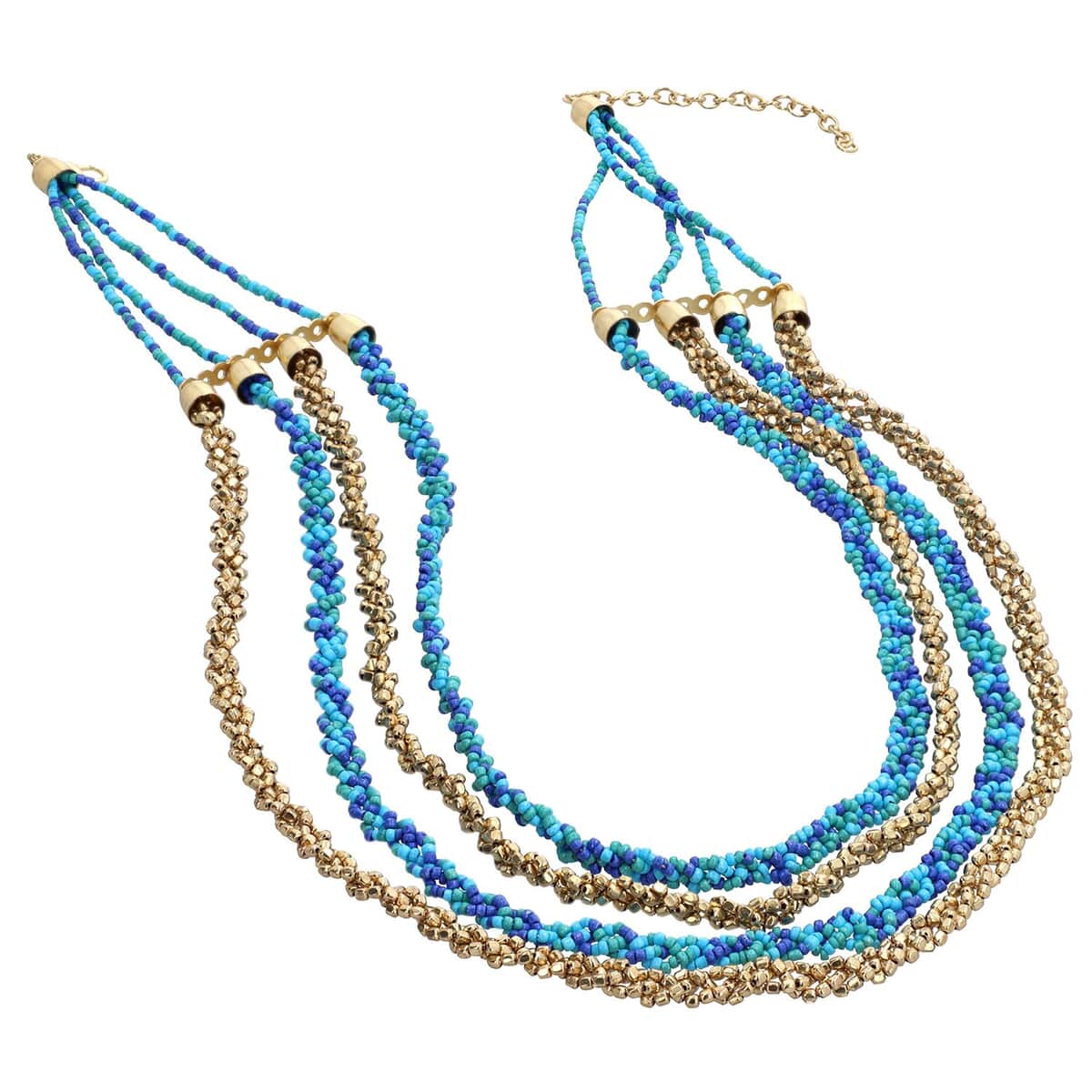 Turquoise and Blue Beaded Multi Strand Necklace in Goldtone 24-26 Inches image number 0