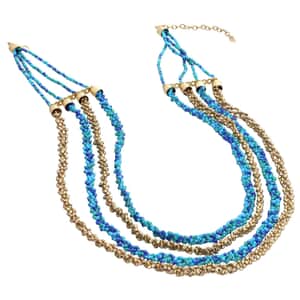 Turquoise and Blue Beaded Multi Strand Necklace 24-26 Inches in Goldtone