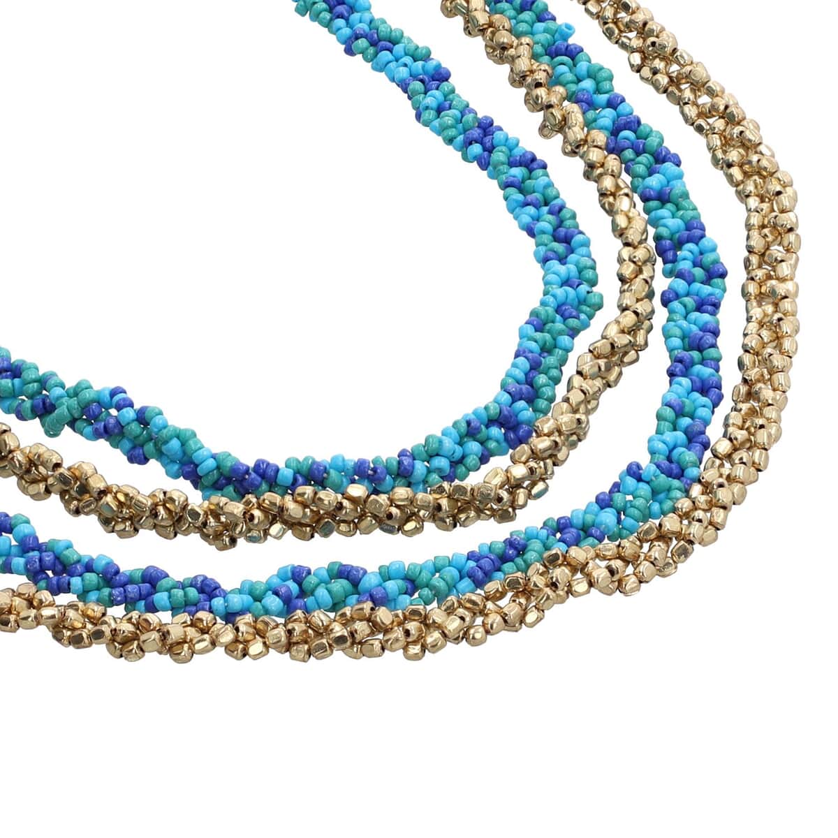 Turquoise and Blue Beaded Multi Strand Necklace in Goldtone 24-26 Inches image number 2