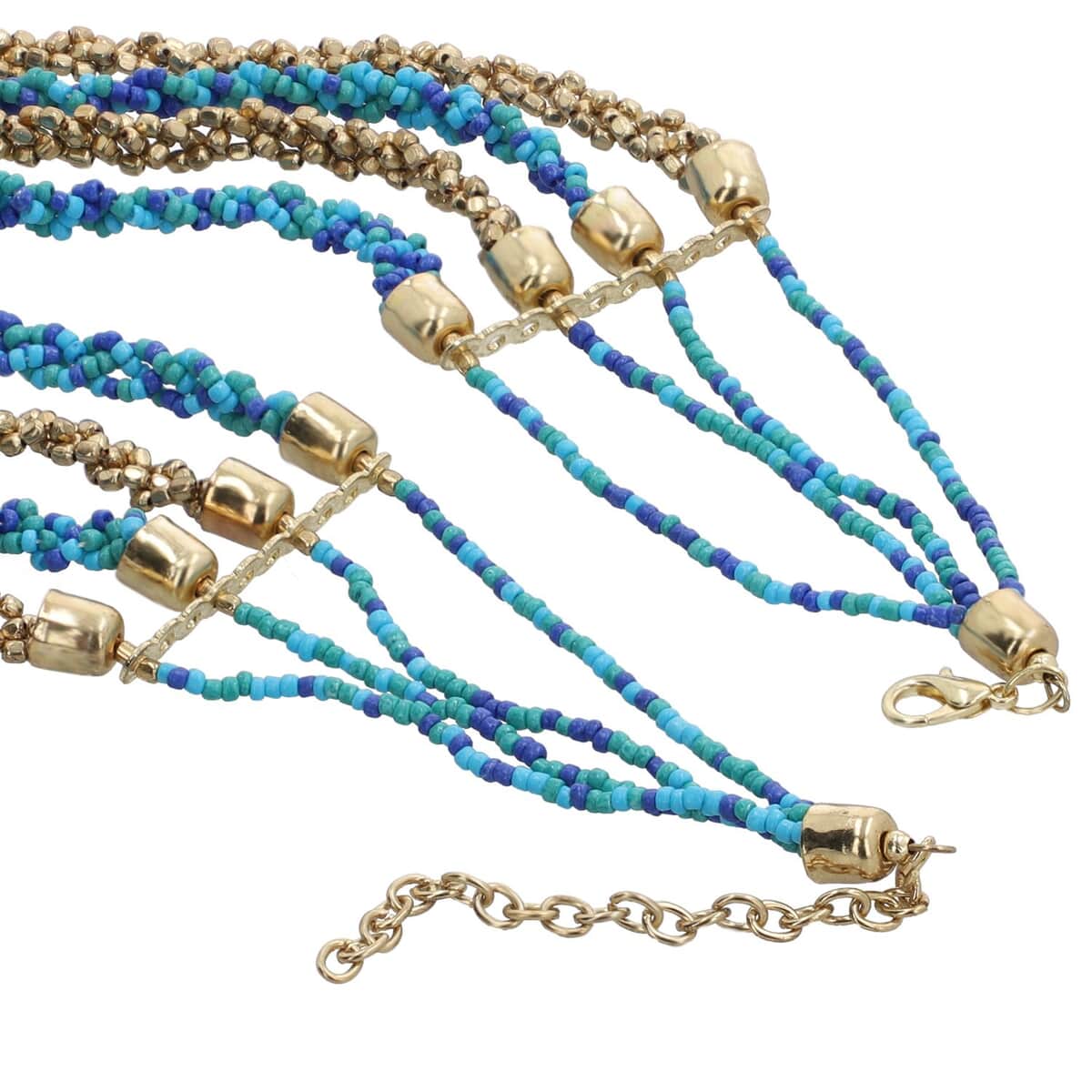 Turquoise and Blue Beaded Multi Strand Necklace (24 Inches) in Goldtone image number 3