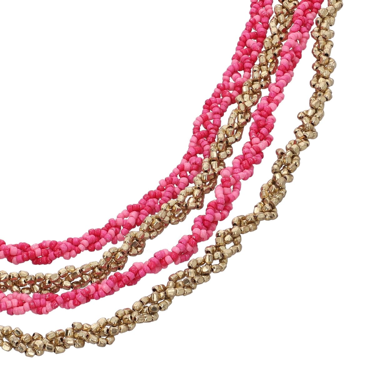 Fuchsia and Pink Beaded Multi Strand Necklace in Goldtone 24-26 Inches image number 2