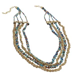 Multi Color Beaded Multi Strand Necklace in Goldtone 24-26 Inches