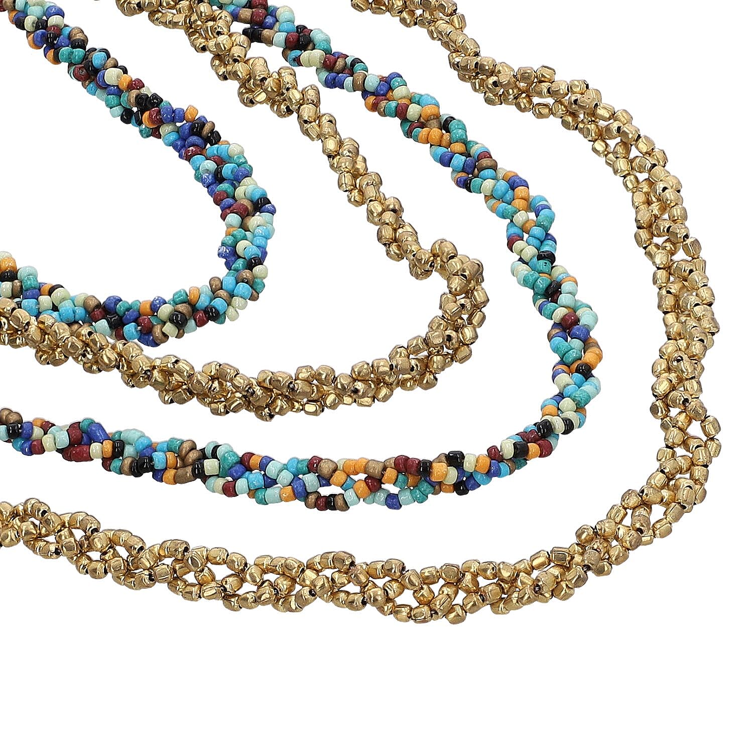 Multi Color Beaded Multi Strand Necklace in Goldtone 24-26 Inches