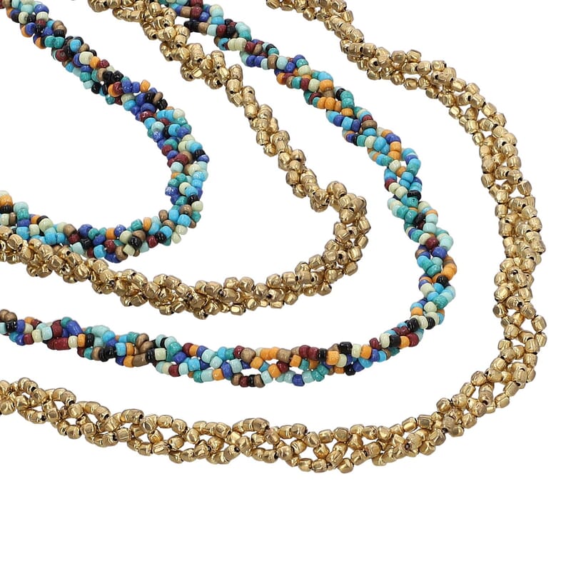 Multi Color Beaded Multi Strand Necklace in Goldtone 24-26 Inches