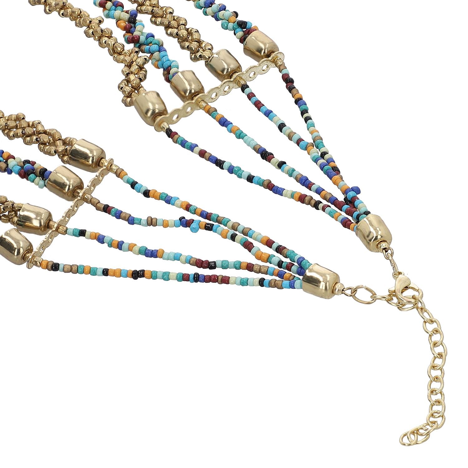 Multi Color Beaded Multi Strand Necklace in Goldtone 24-26 Inches