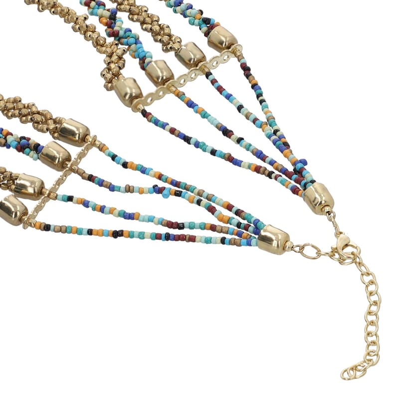 Multi Color Beaded Multi Strand Necklace in Goldtone 24-26 Inches