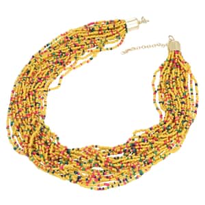 Yellow Seed Beaded Multi Layered Necklace 20-22 inches in Goldtone