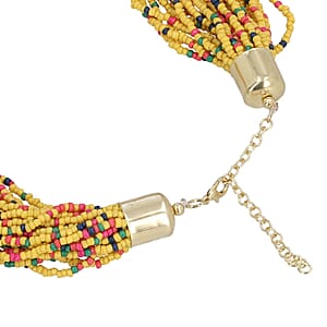 Yellow Seed Beaded Multi Layered Necklace 20-22 inches in Goldtone