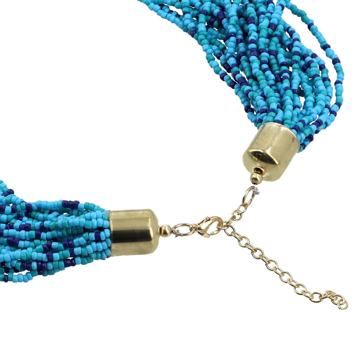 Turquoise Seed Beaded Multi Layered Necklace 20-22 inches in Goldtone image number 2