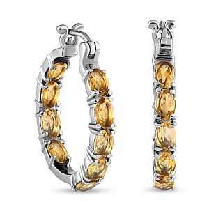 Brazilian Citrine 8.00 ctw Hoop Earrings in Stainless Steel