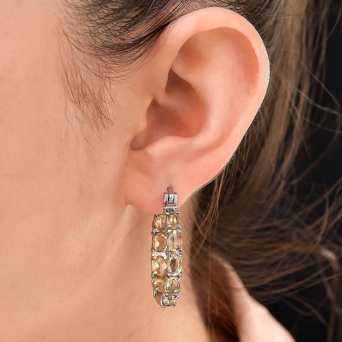 Brazilian Citrine 8.00 ctw Hoop Earrings in Stainless Steel image number 1