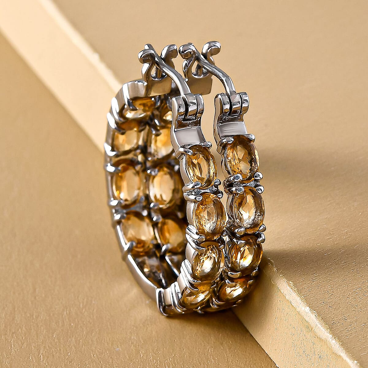 Brazilian Citrine 8.00 ctw Hoop Earrings in Stainless Steel image number 2