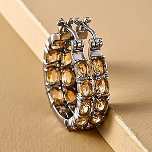 Brazilian Citrine 8.00 ctw Hoop Earrings in Stainless Steel