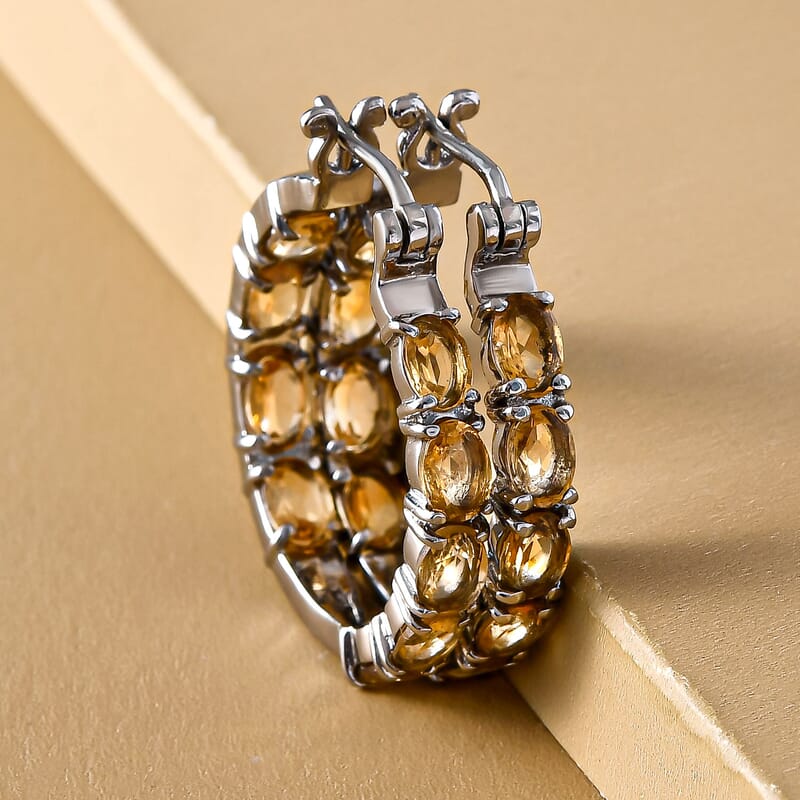 Brazilian Citrine 8.00 ctw Hoop Earrings in Stainless Steel