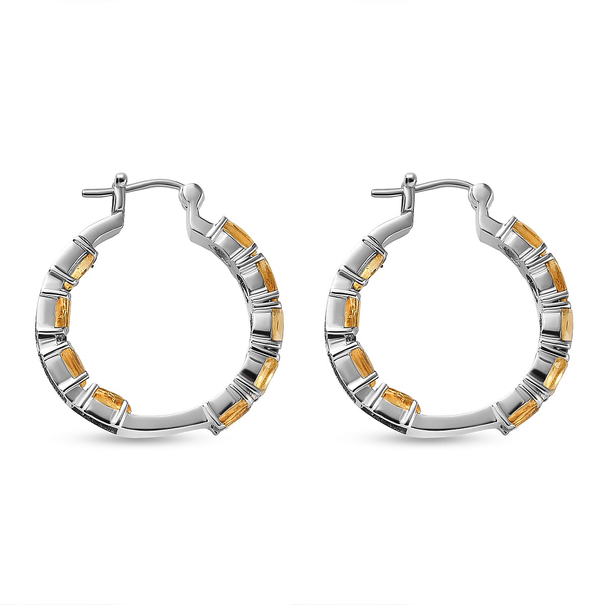 Brazilian Citrine 8.00 ctw Hoop Earrings in Stainless Steel image number 3