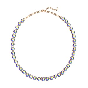 Champagne Austrian Crystal Tennis Necklace 20-22 Inches in Goldtone