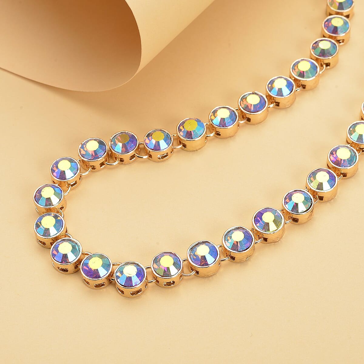 Champagne Austrian Crystal Tennis Necklace 20-22 Inches in Goldtone image number 1
