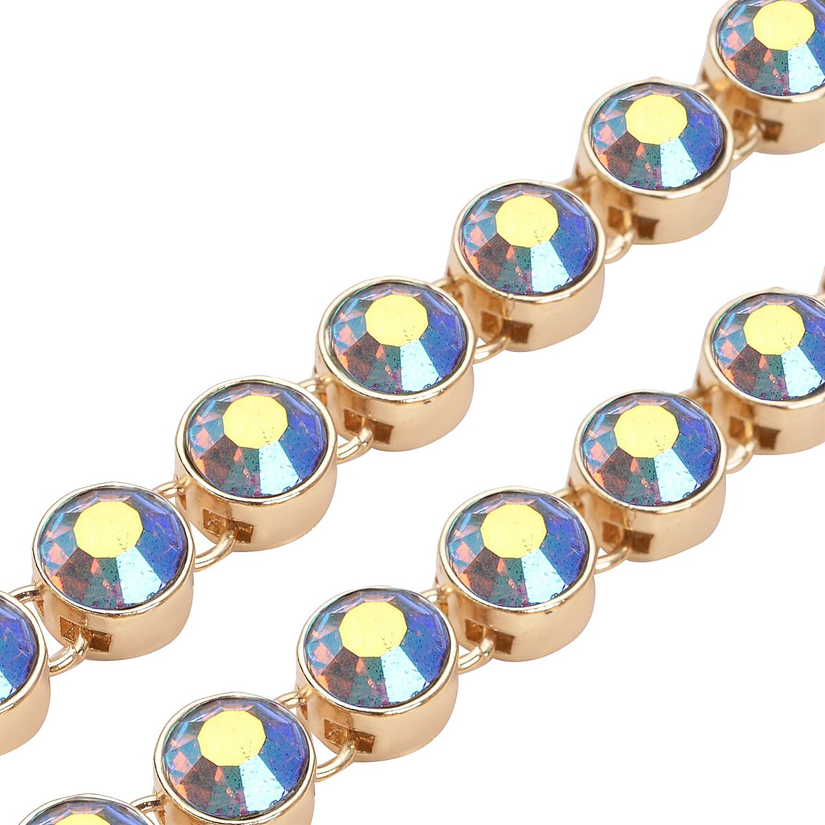 Champagne Austrian Crystal Tennis Necklace 20-22 Inches in Goldtone image number 3