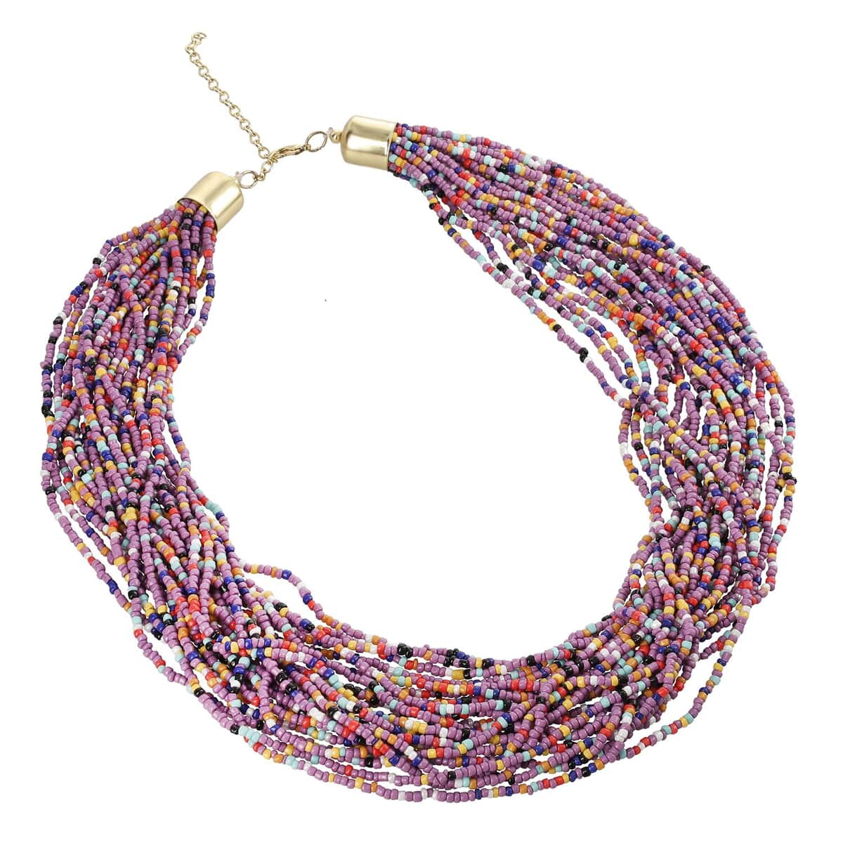 Multi Color Multi Layered Beaded Necklace 20 Inches in Goldtone image number 0