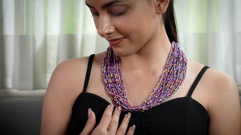 Multi Color Multi Layered Beaded Necklace 20 Inches in Goldtone