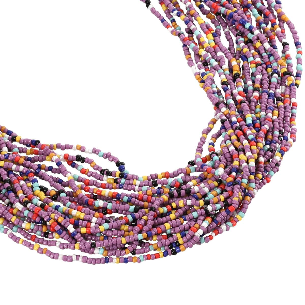 Purple with Multi Color Multi Layered Beaded Necklace in Goldtone 18-20 Inches image number 2