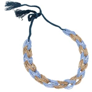 Beige and Sky Blue Linking Style Beaded Necklace (19 inches)