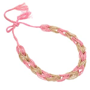 Coral and Beige Linking Style Beaded Necklace (19 inches)