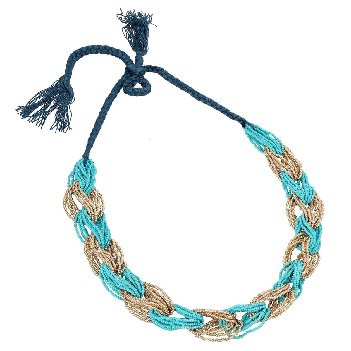 Beige and Turquoise Linking Style Beaded Necklace (19 inches) image number 0