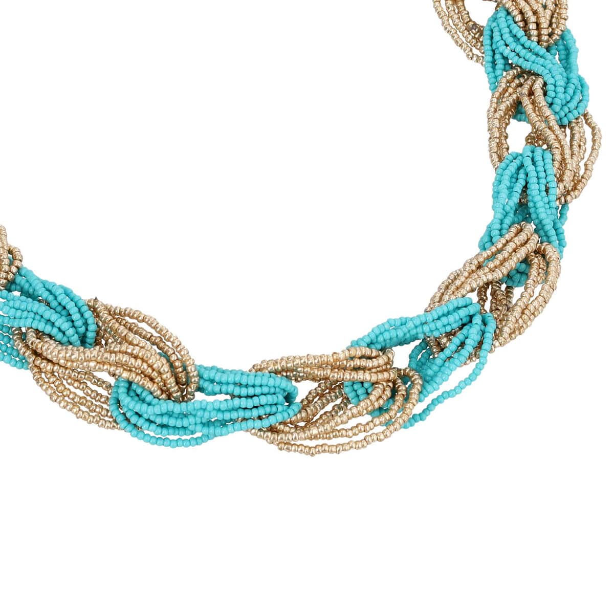 Beige and Turquoise Linking Style Beaded Necklace (19 inches) image number 2