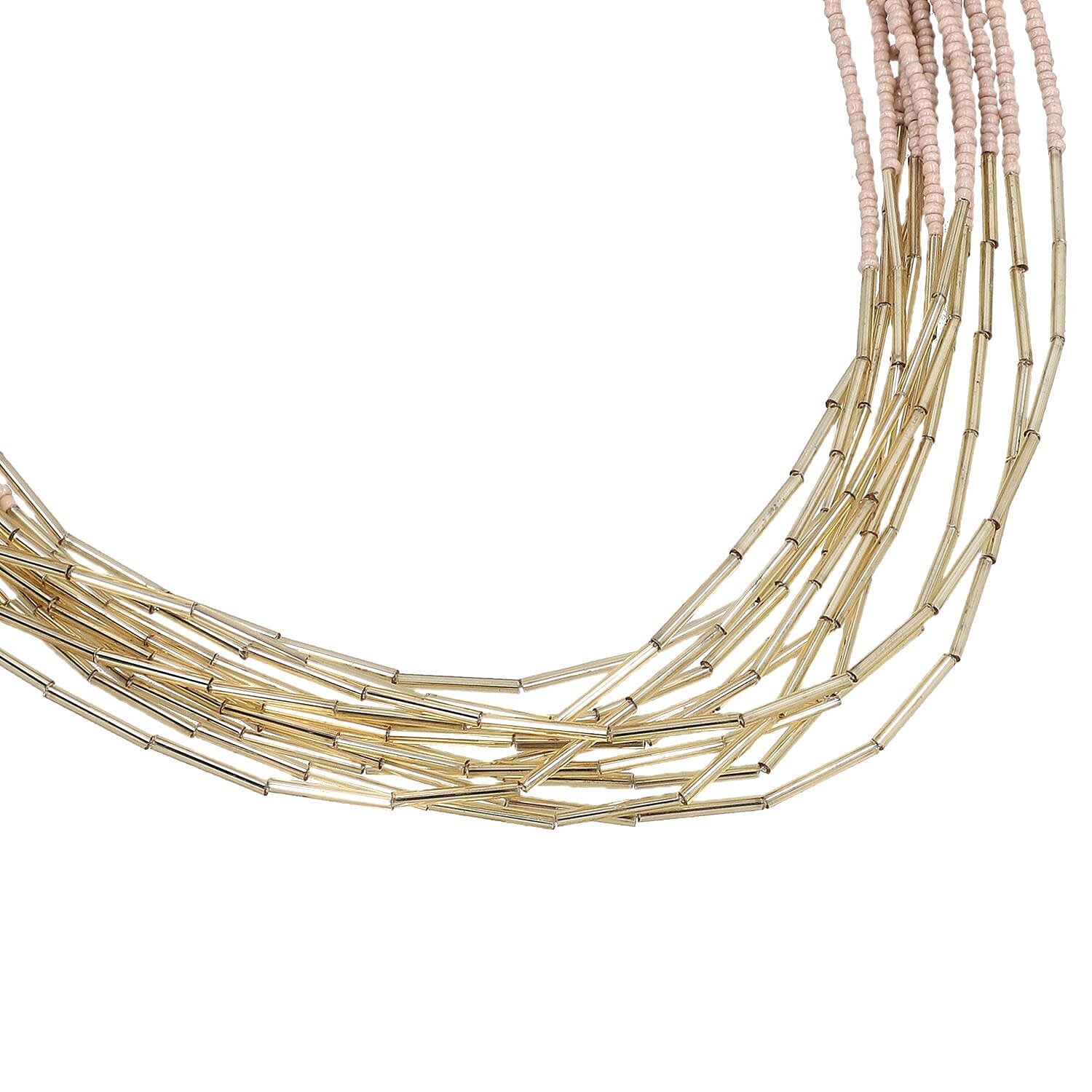 Ivory Multi Layered Glass Seed Beaded Necklace in Goldtone 30-32 Inches