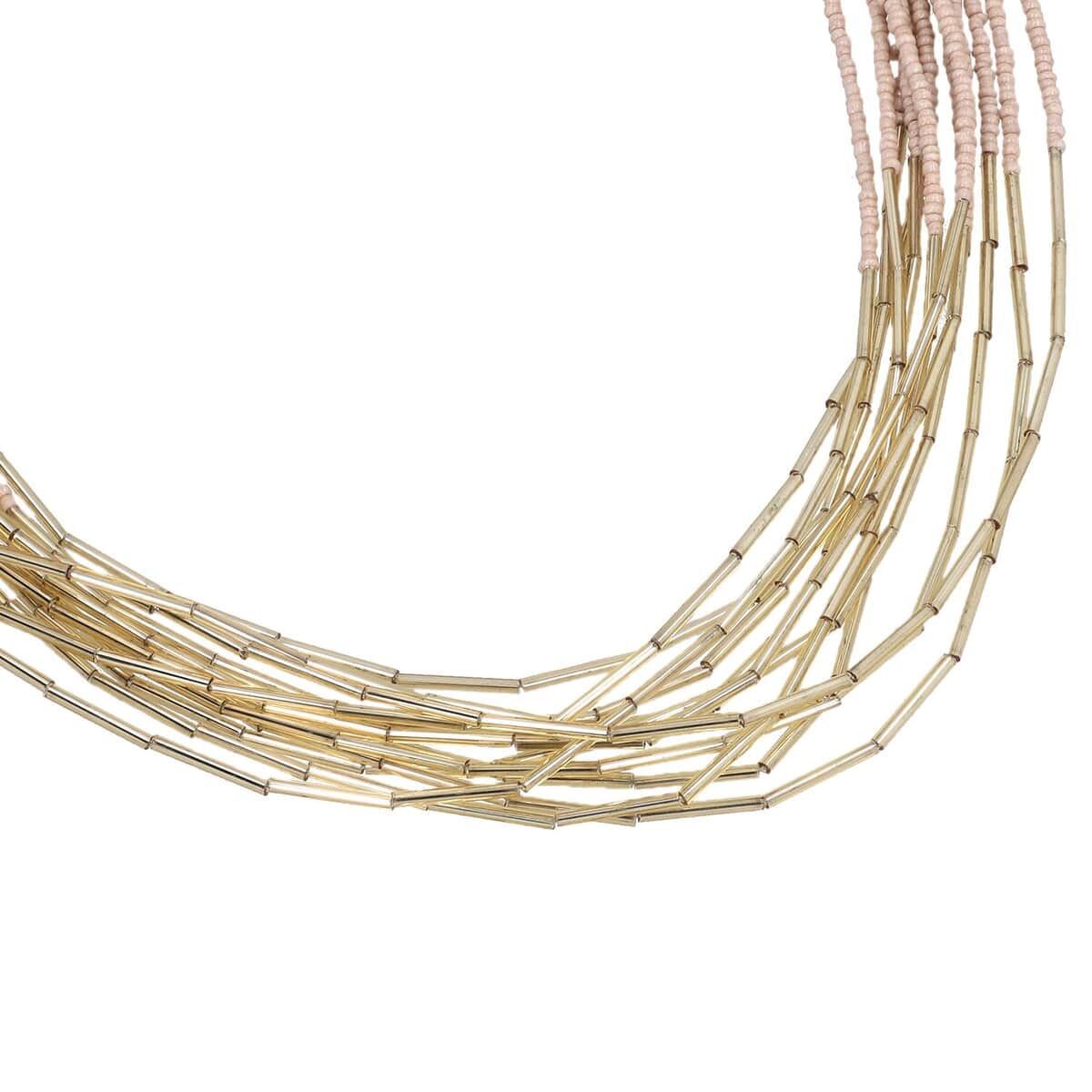 Ivory Multi Layered Glass Seed Beaded Necklace 31 Inches in Goldtone image number 2