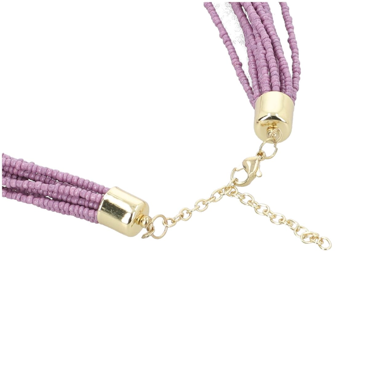 Lilac and Beige Multi Layered Glass Seed Beaded Necklace in Goldtone 30-32 Inches image number 3