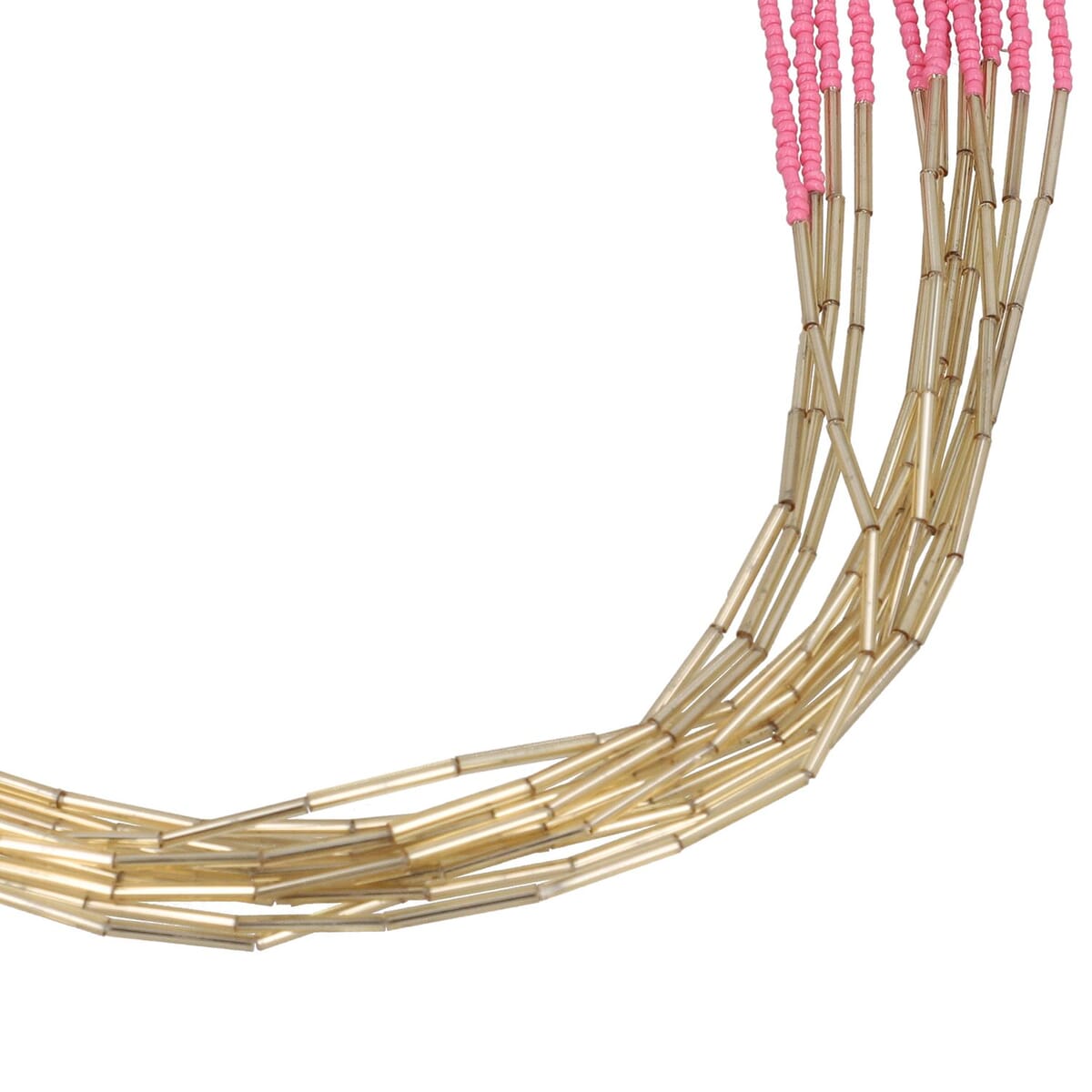 Fuchsia Pink Multi Layered Glass Seed Beaded Necklace  in Goldtone30-32 Inches image number 2