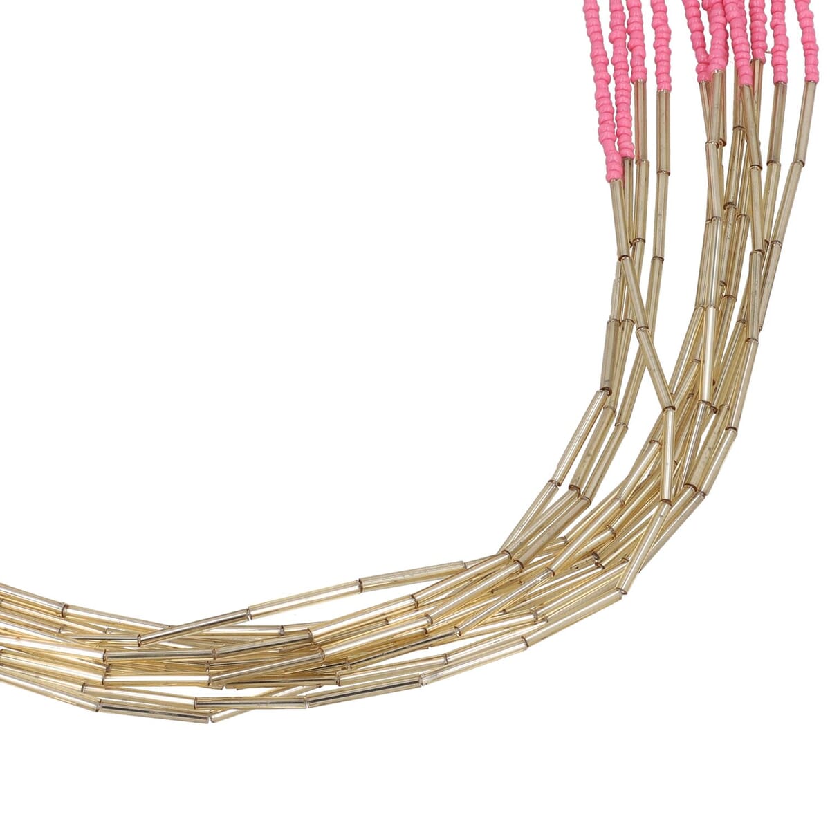 Fuchsia Pink Multi Layered Glass Seed Beaded Necklace  in Goldtone30-32 Inches image number 3