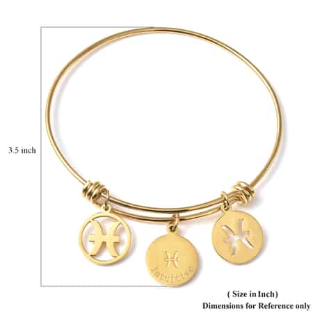 Pisces Zodiac Bangle Bracelet Gift Set in ION Plated Yellow Gold Stainless Steel (6-9 in) image number 6