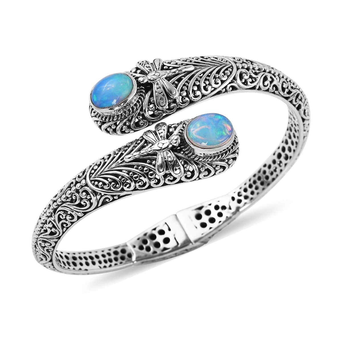 Mother’s Day Gift Bali Legacy Ethiopian Welo Opal Dragonfly Bangle Bracelet in Sterling Silver (7.25 In) 3.40 ctw image number 3