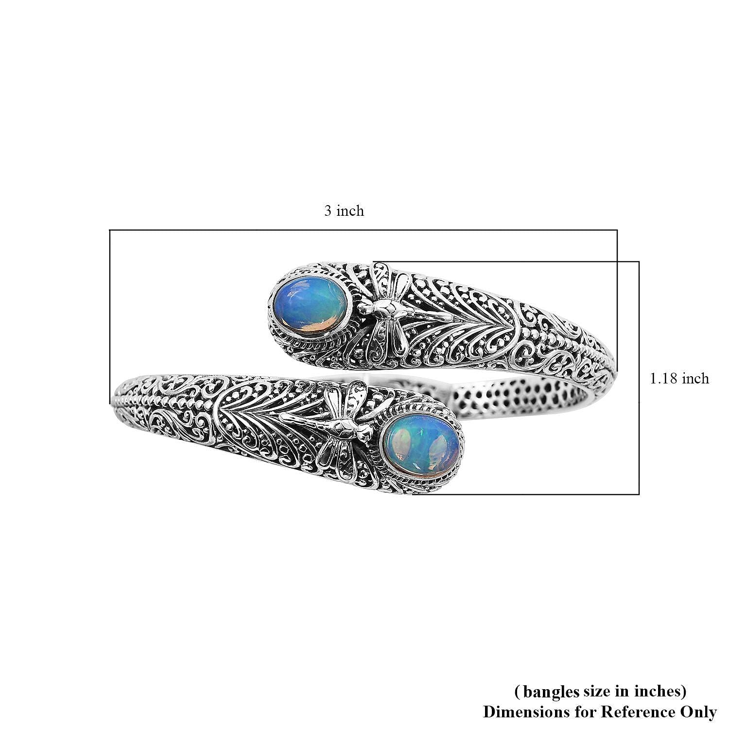 Bali Legacy Ethiopian Welo Opal 3.40 ctw Dragonfly Bangle Bracelet in Sterling Silver (7.25 In)