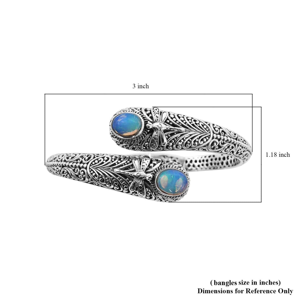Mother’s Day Gift Bali Legacy Ethiopian Welo Opal Dragonfly Bangle Bracelet in Sterling Silver (7.25 In) 3.40 ctw image number 5