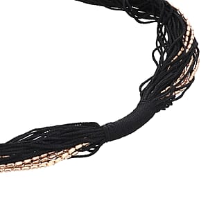 Black Tasseled Collar Glass Seed Beaded Necklace in Goldtone 32 Inches